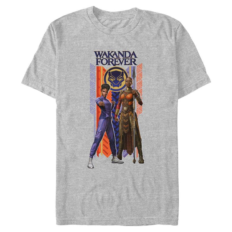 Men's Black Panther Wakanda Forever Wakanda Forever Duo Banner T-Shirt - Geek Store